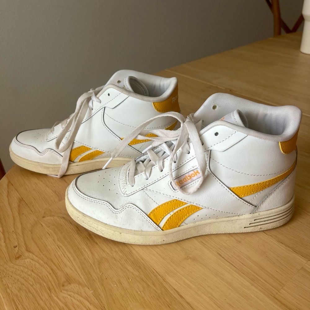 Reebok White and Yellow High-Top Sneakers